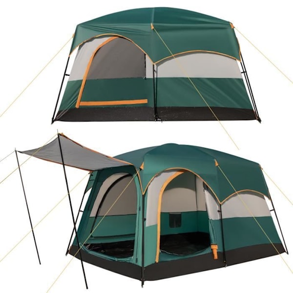 COSTWAY Portable Camping Telt til 6 Personer 323x211x189 cm - Solbeskyttelse - Dobbelt Tag - Vandtæt PE Presenning - Netvinduer