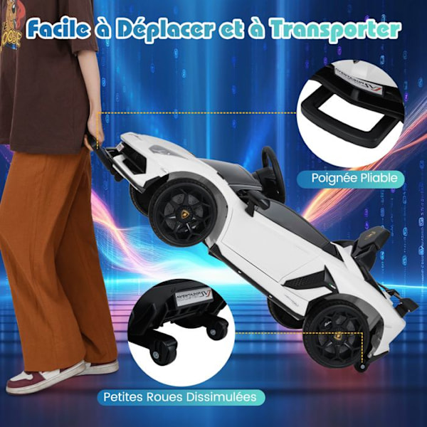 Lamborghini Elbil 12V/4,5 Ah, Fjernbetjening 2.4G, 2 Motor, Fjädring, LED, MP3, USB, TF, Radio, Hvid
