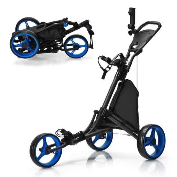 COSTWAY 5-hjuls hopfällbar golfvagn Elastisk rem, justerbart paraplyställ och mugghållare Aluminiumtäckt väska Blå