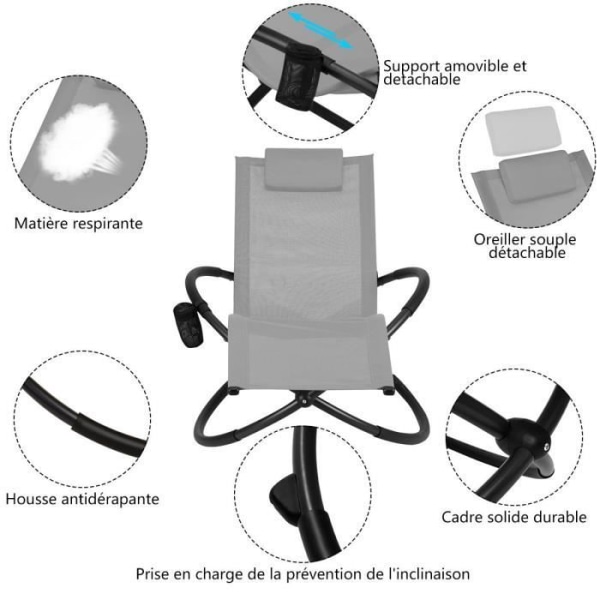 COSTWAY Outdoor Garden gungstol med avtagbar nackstödskudde och mugghållare, böjt armstöd, grå