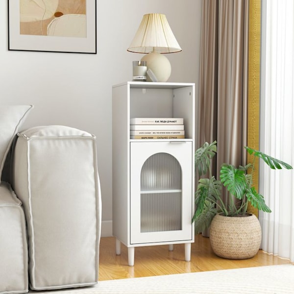 COSTWAY Badeværelse Møbel med Justerbar Hylde, Tempereret Glasdør, til Badeværelse, Stue, 35 x 30 x 90 cm, Hvid Vit