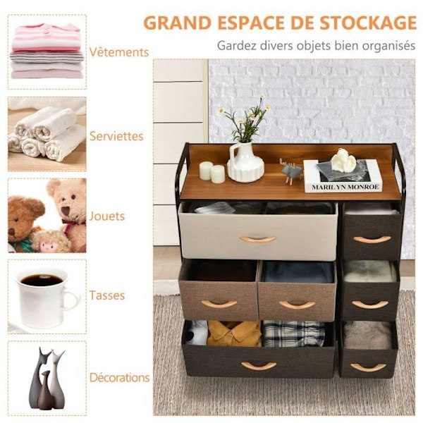 COSTWAY byrå med 7 tyglådor Förvaringsenhet 80 x 29 x 79 cm (L x B x H) Robust stålram kastanj
