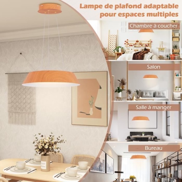 COSTWAY Modern Suspension Ljuskrona D.40 cm-Varm belysningsarmatur 21W 3000 K-Wood Grain-Metal Frame-Sovrum, Vardagsrum, Kök