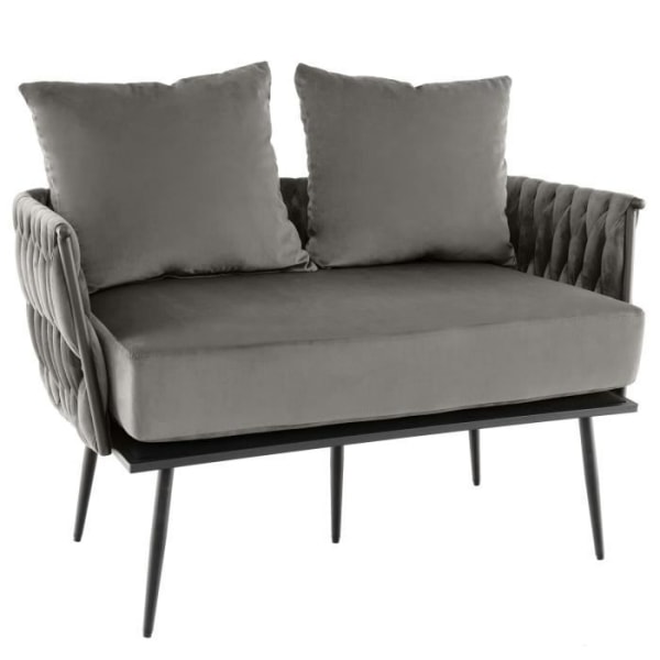 2-sits soffa - COSTWAY - i grå sammet - modern stil, fjäderstöd, sitstjocklek 18 CM med 2 kuddar