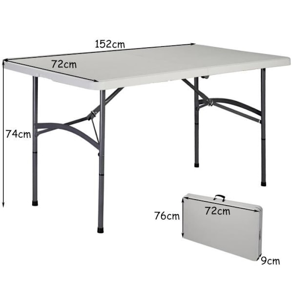 COSTWAY Hopfällbart campingbord - Vit - 150 x 72 x 74 cm - Vattentät, Robust plast Vit