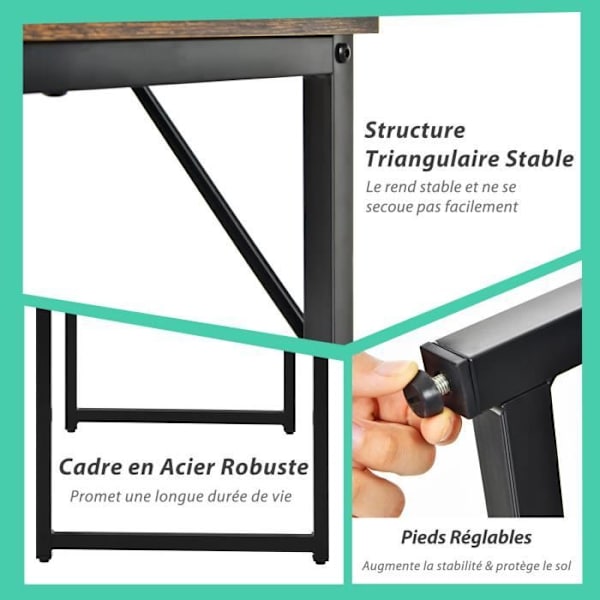 COSTWAY industrielt computerbord med robust metalstel, justerbar fodstøtte, 100 x 50 x 77 cm, maks 91 kg Rustik brun