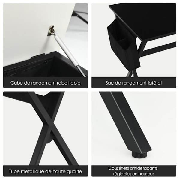 COSTWAY gaming skrivebord 120 x 60 x 74 cm, med kubikskuffe, sideopbevaringspose, moderne computerbord, sort+hvid Svartvitt