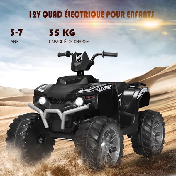 COSTWAY 12V Elektrisk Quad til børn 3-7 år, med lys, musik og historier, 104x67x74cm, til forskellige terræn, sort Svart