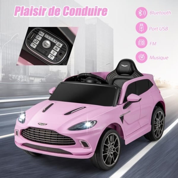 COSTWAY Aston Martin elbil 12V/4,5 Ah til børn 3-8 år, 2,4G fjernbetjening, 2 motor, LED, USB, Radio, Horn, Pink Rosa