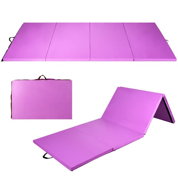 Foldable Gymnastics Mat COSTWAY-240 x 116 x 5 CM - Made of Foam and Detachable PU - Transport Handles - Self-adhesive Closure Lila
