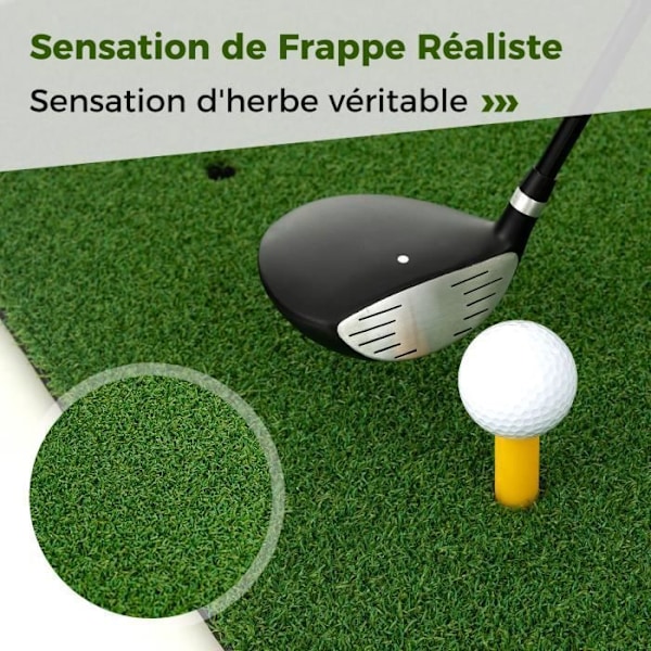 COSTWAY Golf træningsmåtte 152 x 117 x 2,5 cm med 2 tee-positioner og 2 justeringspinde 6 forborede tee-huller
