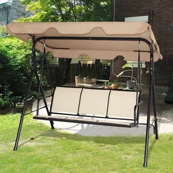 COSTWAY Trädgårdssoffa för 3 personer i polyester och stål med justerbart UV-skyddat tak för balkong, terrass 170 x 110 x 150CM Brun