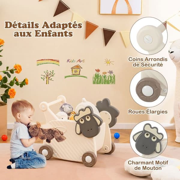 COSTWAY Barnvagn för spädbarn, Barnvagn för barn 1-3 år, Beige Beige + Grå