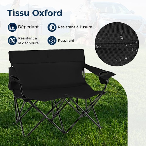 COSTWAY Havebord Foldbar 2 Personer, Kopholder, Transporttaske, til Camping Strand Fiskeri Rejse, Belastning 300 kg, Sort Svart