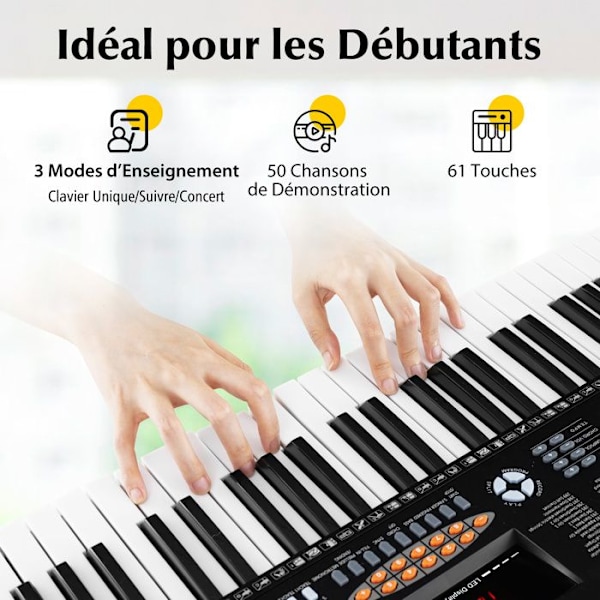 COSTWAY Digitale Klaver 61 Taster, 300 Rytmer, 300 Timbrer, 50 Demos, 3 Undervisningsmuligheder, LED Skærm, Mikrofon, Notestativ