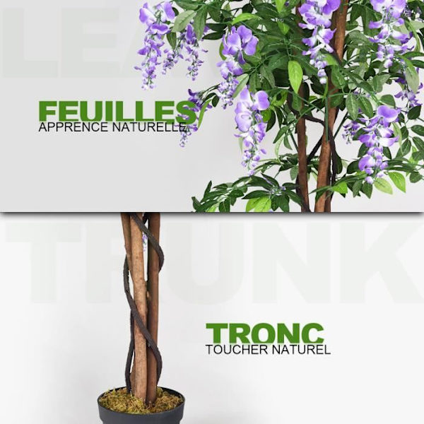 WISTERIA Keinotekoinen kasvi tekovioletteilla kukilla - ruukulla - 150 cm