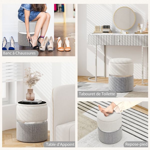 COSTWAY Set med 2 Förvaringspallar i Linneduk av Modern Stil, Mjuk Vadderad Yta Grå Grå