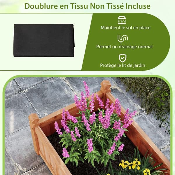COSTWAY Fyrkantig Rektangulär Trälåda med Separator, Avvattningssystem, Foder, Grönsaker Blommor Örter, Brun Rustik brun