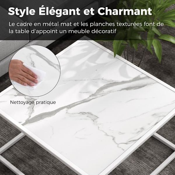 COSTWAY Modernt fyrkantigt soffbord, 70 x 70 x 40 CM, med bordsskiva i konstmarmor, vit stålstomme