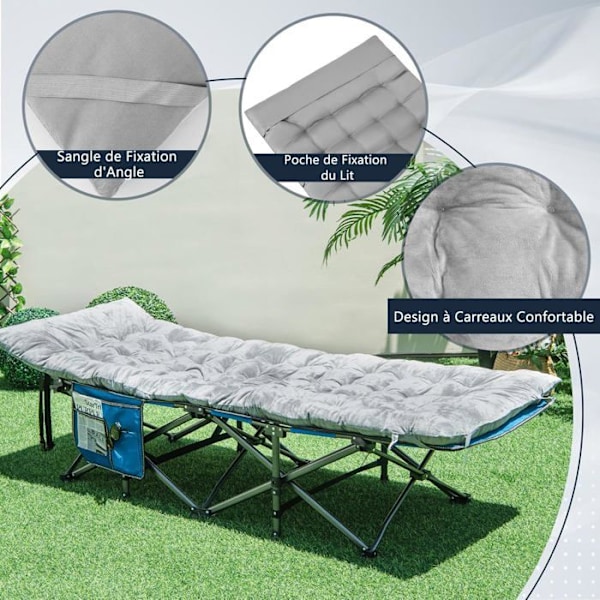 COSTWAY Velvet Camping Madrass, 190 x 70 x 7 cm, med 4 fästremmar Sängfästficka, Resevandring, Grå