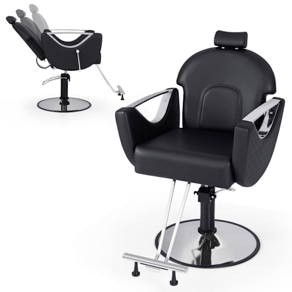 COSTWAY Frisørstol med hydraulik og drejefunktion til frisørsalon - Højde justerbar 75-87 cm - Hovedstøtte - Belastning 150KG Sort
