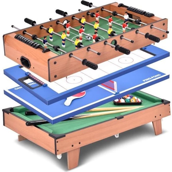 COSTWAY 4 in 1 -pöytäjalkapallo: Jalkapallo, Pöytätennis, Jääkiekko, Biljardi Monipelipöytätilaa säästävä 81,5 x 43 x 24 cm