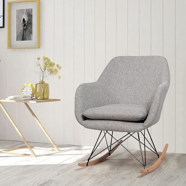 COSTWAY Ergonomic Relax gyngestol polstret med blød epony, metalstel til stue, balkon, soveværelse, grå Grå