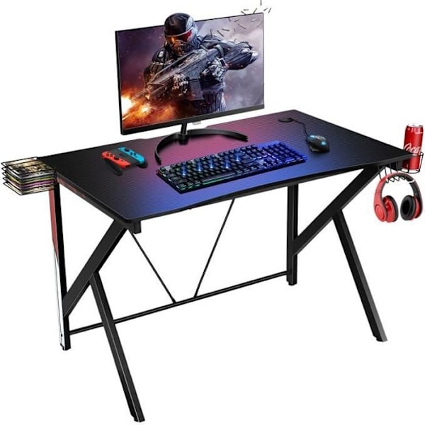 COSTWAY Gaming Desk Pelipöytä pelaamiseen, videotallennus, mukiteline ja koukku 115 x 73 x 76,5 CM Svart