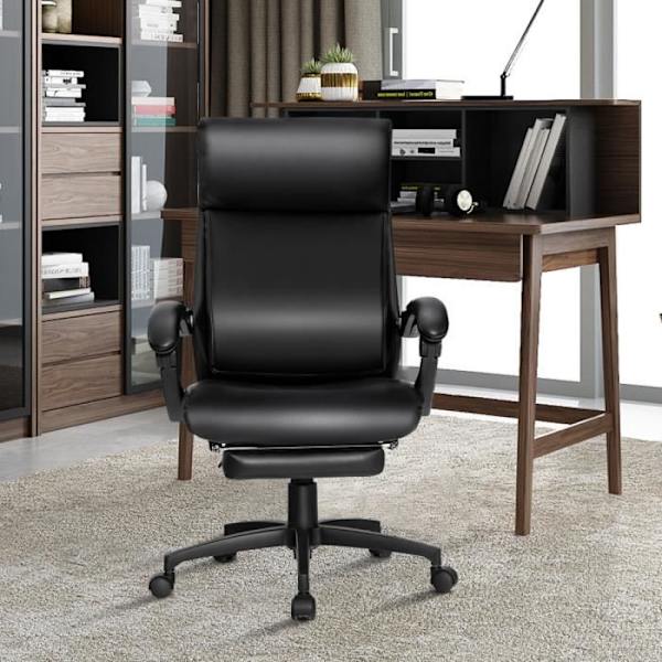 COSTWAY Drejelig kontorstol Ergonomisk tilbagelænet ryglæn med højdejusterbar fodstøtte 62 x 71,5 x 109-119 cm Sort Svart