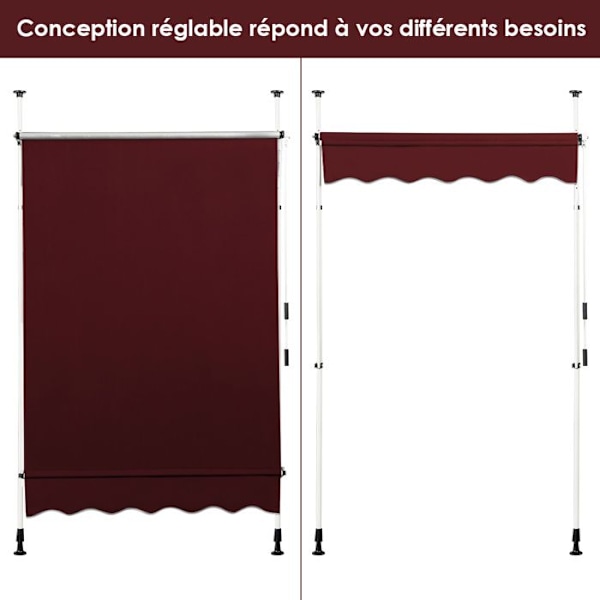 COSTWAY Butiksbanner Manuel Erhverv Uden Bor 150x125CM-Hjørne, Højde Justerbar-i Metal og Stof-Vindue, Balkon, Have-Rød