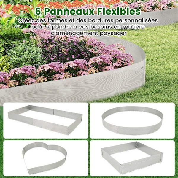 COSTWAY 6 Delar Fyrkantig Odling 600 cm i Galvaniserat Metall, för Gräsmattor, Gångbanor, Terrasser, Flexibel Fällbar Design, Höjd 22 cm Pengar