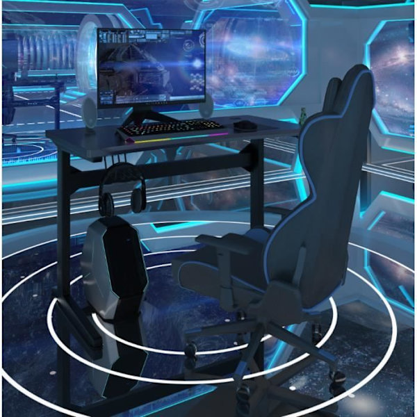 COSTWAY Ergonomisk spillebord, computerbord med kopholder, hovedtelefonholder og musemåtte, 115x60x76cm, sort Svart
