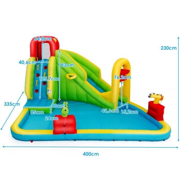 Stor Oxford-tyg uppblåsbar lekplats för barn med rutschkana, vattenkanon,  basketbåge, pool 400x335x230 cm (LxBxH) aadb | Fyndiq
