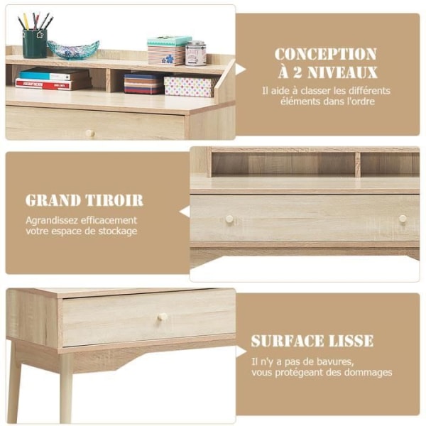 COSTWAY Moderne skrivebord med skuffe og hylde, 120 x 50 x 93 CM, Skrivebord med Anti-Tip Device, Natural