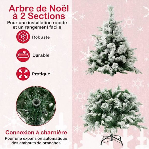COSTWAY 136 cm LED kunstigt juletræ - Snehvide - 150 varme hvide lys - 384 PE og PVC grene - juledekoration Grön