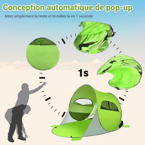COSTWAY 3-4 personers instant automatiskt fällbart pop-up strandtält Anti UV med 8 pinnar 4 ankarrep Grön