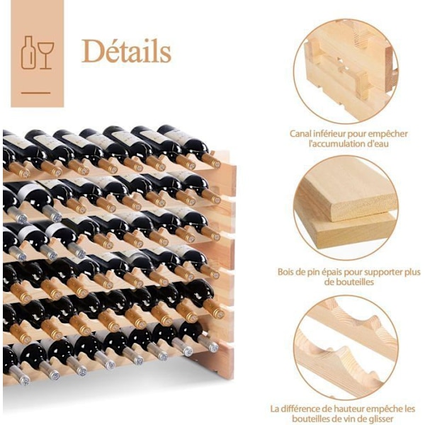 Vinhylde til 72 flasker i robust modulært fyrretræ 119 x 29 x 71,5 CM Naturlig