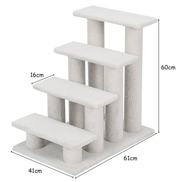 COSTWAY Cat Tree 60 CM i Cashmere, Pet Stairs Steps Cat Climber med 4 nivåer, belastning 45 kg, vit Vit