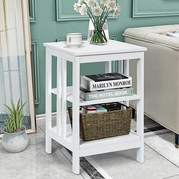 COSTWAY 3-etagers sengebord, enkelt og moderne sidebord, til soveværelse, stue 40x40x61cm Vit