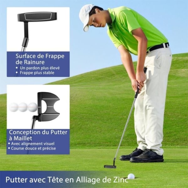 COSTWAY 9-delade golfklubbor Set Herr Högerhänt-Aluminiumlegering Driver-3 Headcovers-Fairway,Hybrid,5 Irons,Putter