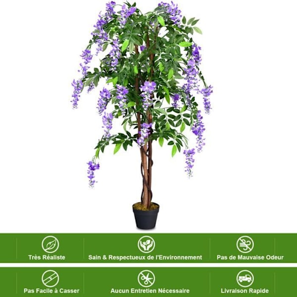 WISTERIA Keinotekoinen kasvi tekovioletteilla kukilla - ruukulla - 150 cm