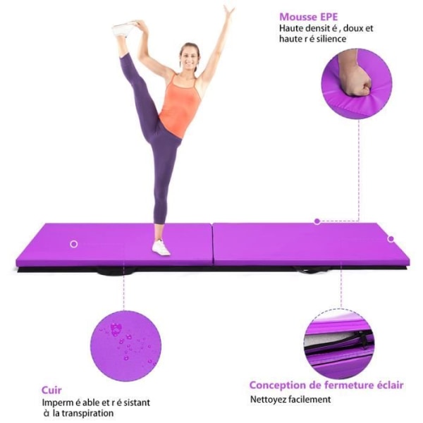 COSTWAY hopfällbar gymnastikmatta 180x60x3,8 cm Bärbar fitnessmadrass Gymmatta för fitness, yoga, sport och träning