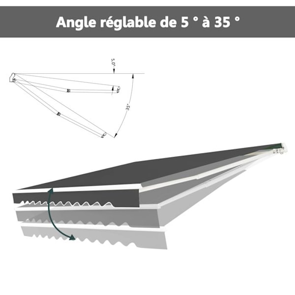 COSTWAY Butik Balkonmarkise Sammenklappelig 4 X 2,5M - UV- og Vandafvisende Stof, Justerbar Aluminiumramme 5-35° Grå