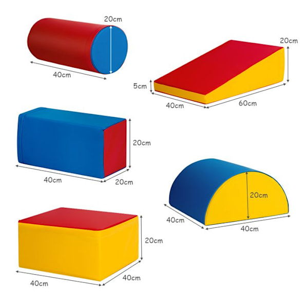 COSYWAY 5 st Large XL Foam Motor Skills Moduler Programvarubaserade byggstenar med skydd för barn 9 månader till 3 år Gult, blått och rött