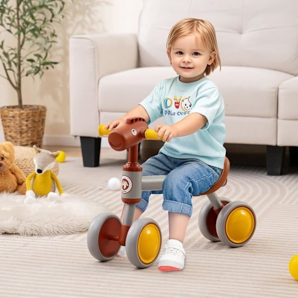 COSTWAY Draisienne Baby uden pedaler med sæde i kunstlæder og EVA skumhjul, 4 hjul, til fødselsdagsgave, brun