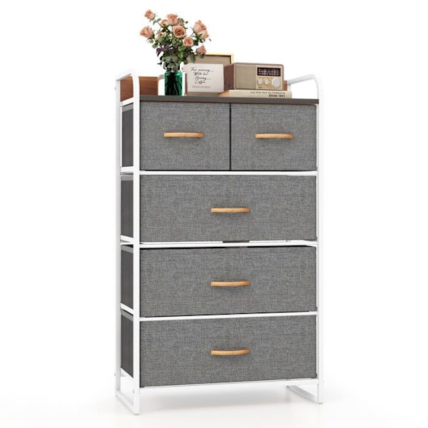 COSTWAY stofkommode med 5 foldbare skuffer, jernstel, 58x29x99,5 CM, til entre, soveværelse, grå Grå