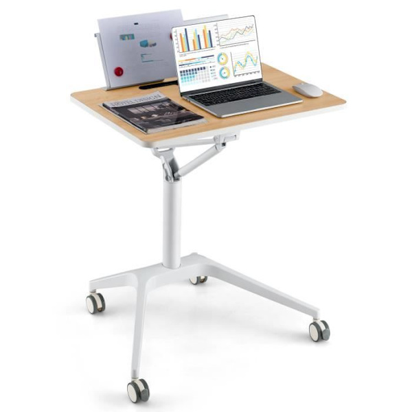 COSTWAY Sit-Stand-skrivbord med 4 hjul, 71 x 48 x 77-107 cm, justerbart i höjdled, överbäddsbord med avtagbart stativ, last 45 kg