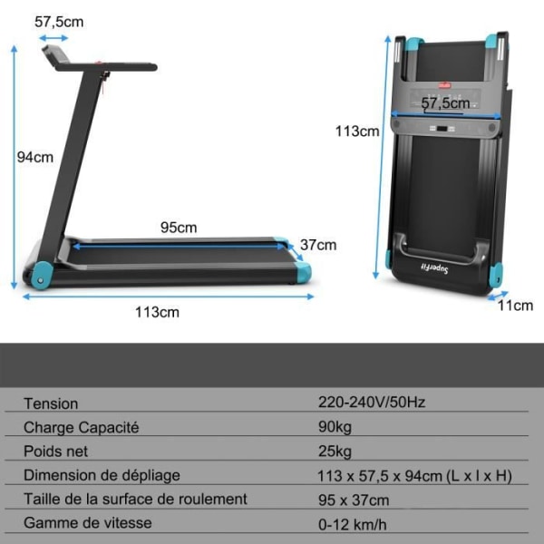 COSTWAY hopfällbart löpband APP Kontroll 0,96-12 km/h Bluetooth 12-program LED-display och stöd för marina enheter