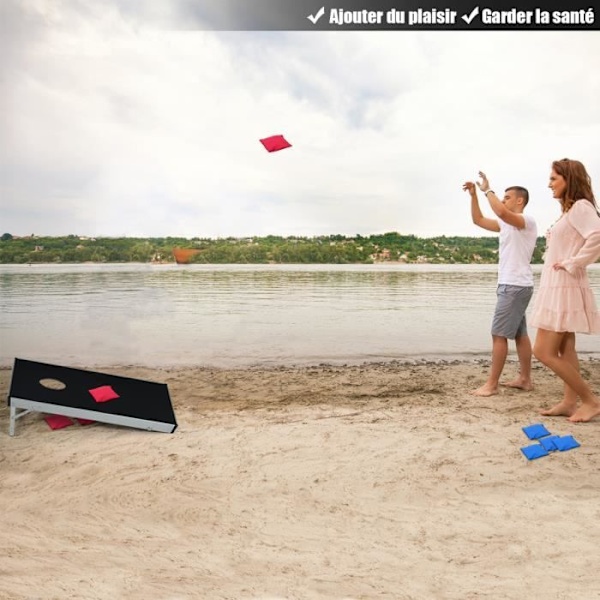 COSTWAY Classic puinen Cornhole Board Setti alumiiniseosta sivukahvalla 8 hiekkasäkkiä 2 alustaa Svart