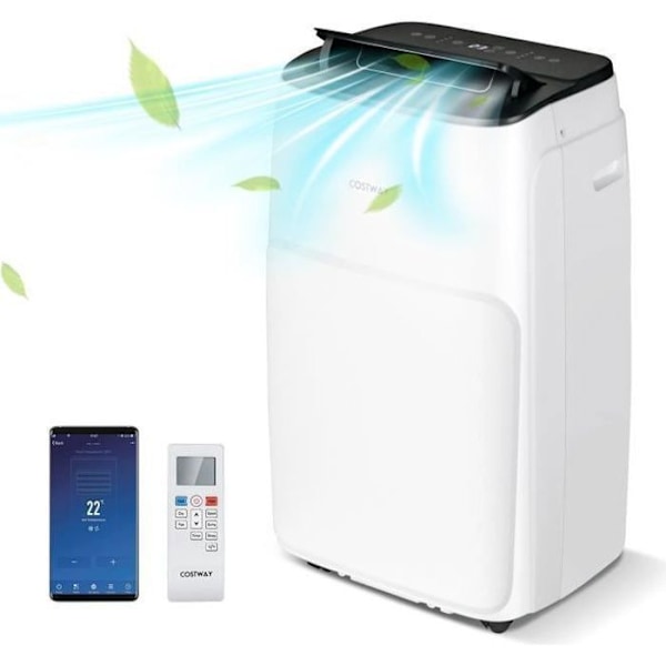 COSTWAY Mobil Airconditioner 12000BTU APP Varme 25? 3,5KW R290 6 i 1 Klasse A Støjsvag, Ventilator, Affugter Nattefunktion